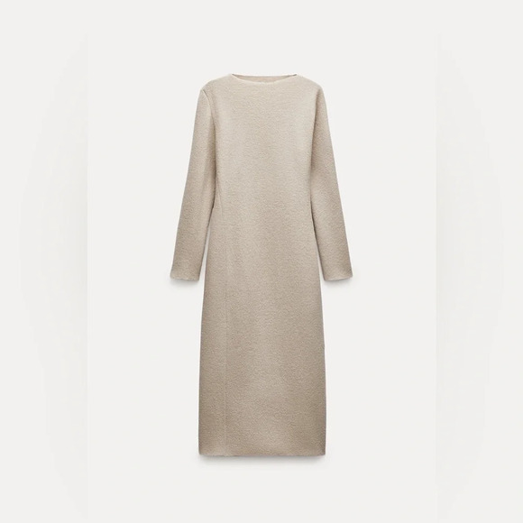 ZARA BOUCLÉ WOOL DRESS Ivory - Picture 8 of 16